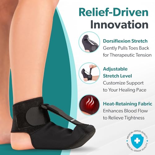 BraceAbility Day and Night Plantar Fasciitis Support Bundle - Compression Socks and Night Splint Sock for Foot Drop, Heel and Achilles Pain (Medium)