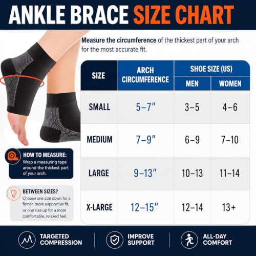 PhysFlex Ankle Brace Support - Ankle Compression Sleeve - Foot Brace for Women & Men - Tendonitis & Arthritis Ankle Brace Sports Running, Plantar Fasciitis Relief & Stabilizing Ankle Wrap Solid Black Medium 1-PAIR
