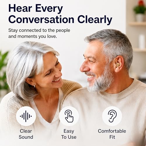 Rechargeable Hearing Aids for Seniors, 16-Channel DSP Noise Reduction Hearing Amplifier, Invisible In-Ear Design Volume Control, 35 Hours Battery Life with Charging Case, Easy to Use for Adults white