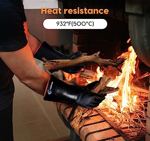 932°F Extreme Heat Resistant Gloves for Tansyan Grill BBQ, Waterproof Long Sleeve Pit Grill Gloves for Fryer, Baking, Oven,Smoker,Fireproof, Oil Resistant Neoprene Coating（14-Inch ）