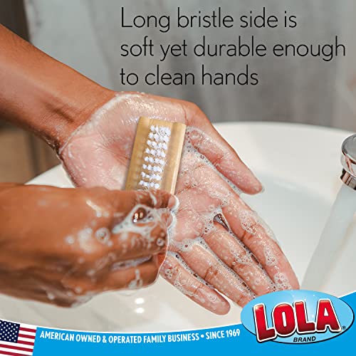LOLA "Classic Hand & Nail Wood Brush, Heavy Duty 2 Sided Soft & Stiff Bristles, Cleans Hands, Fingernails, Feet & Toenails, 1 Pack
