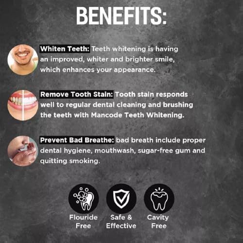 Mancode Teeth Whitening Powder, Coconut Shell, 50g Total,2 Pack