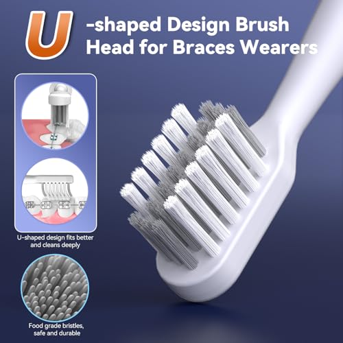 JTF Orthodontic Electric Toothbrush for Braces with 6 U-Shaped Brush Heads