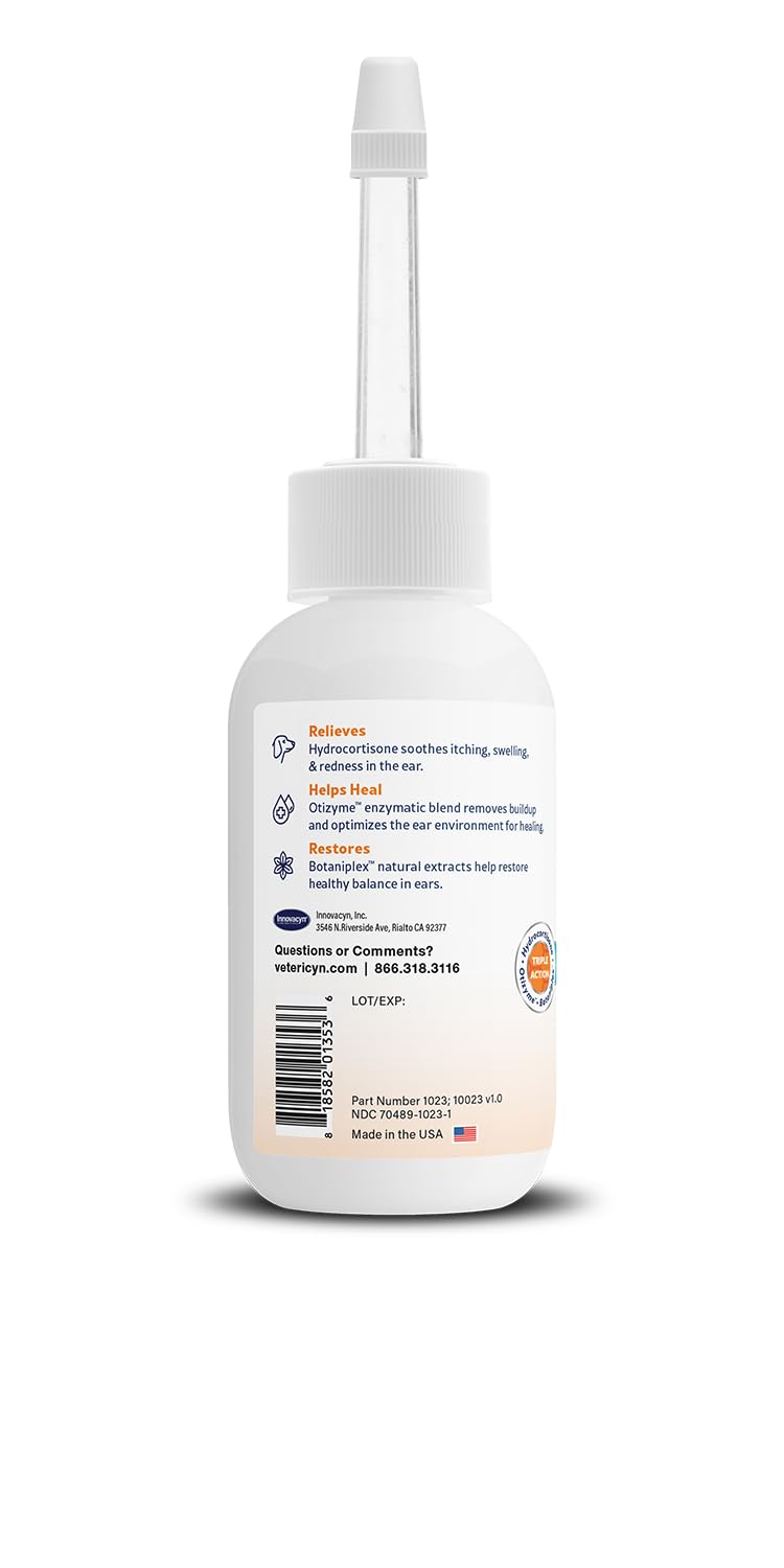Vetericyn Triple-Action Ear Treatment for Dogs & Cats - 1% Hydrocortisone Ear Drops for Dog Ear Infection Relief - Fast Itch Relief & Healing with Otizyme Blend. 1.5 Ounce