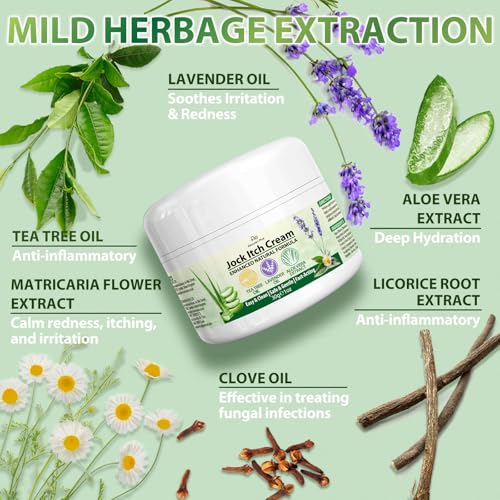 Recuren Plus Jock Itch Antifungal Skin Cream: Tea Tree Oil Anti Fungal Cream with Aloe Vera, Lavender & Eucalyptus – Extra Strength Herbal Moisturizer for Itchy Skin Soothing– for Men & Women, 30g