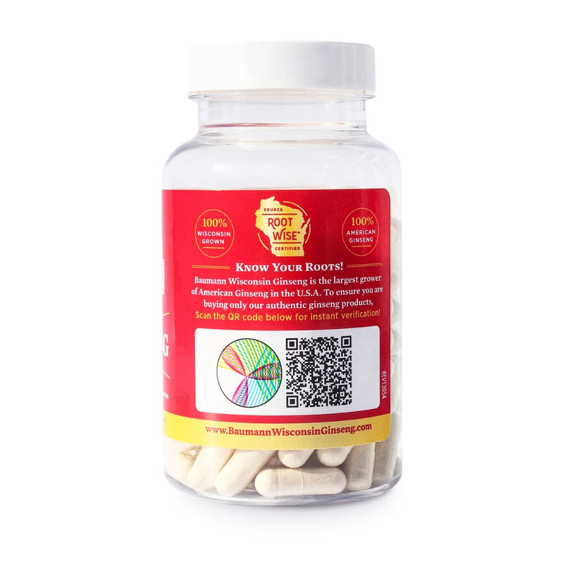 Baumann Wisconsin Ginseng Capsules 130 Pills 400 mg – Pure American Ginseng Root Extract Powder in Each Pill - 100% Natural Panax Ginseng Supplement for Immune Support, Focus and Energy 130 Count (Pack of 1)