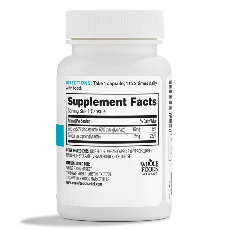 365 by Whole Foods Market, Chelated Zinc, 60 CT Unflavored 60 Count (Pack of 1)