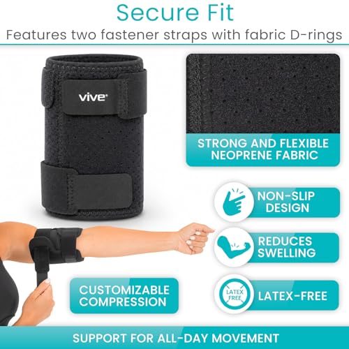 Vive Bicep Brace Compression Sleeve for Tendonitis - Upper Arm Tricep Black Medium