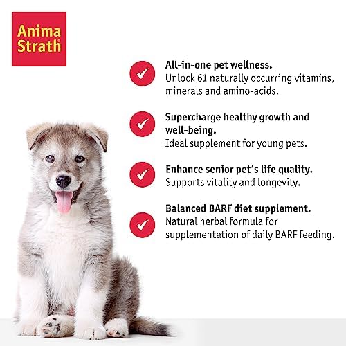 Anima-Strath Granules - Natural Food Supplement for Dogs & Cats | Immune System & Digestive Care, 61 Nutrients, Vitamins, Minerals, Amino Acids & Prebiotic Qualities | BARF Food Topper (Granules 100g) Granules 100g