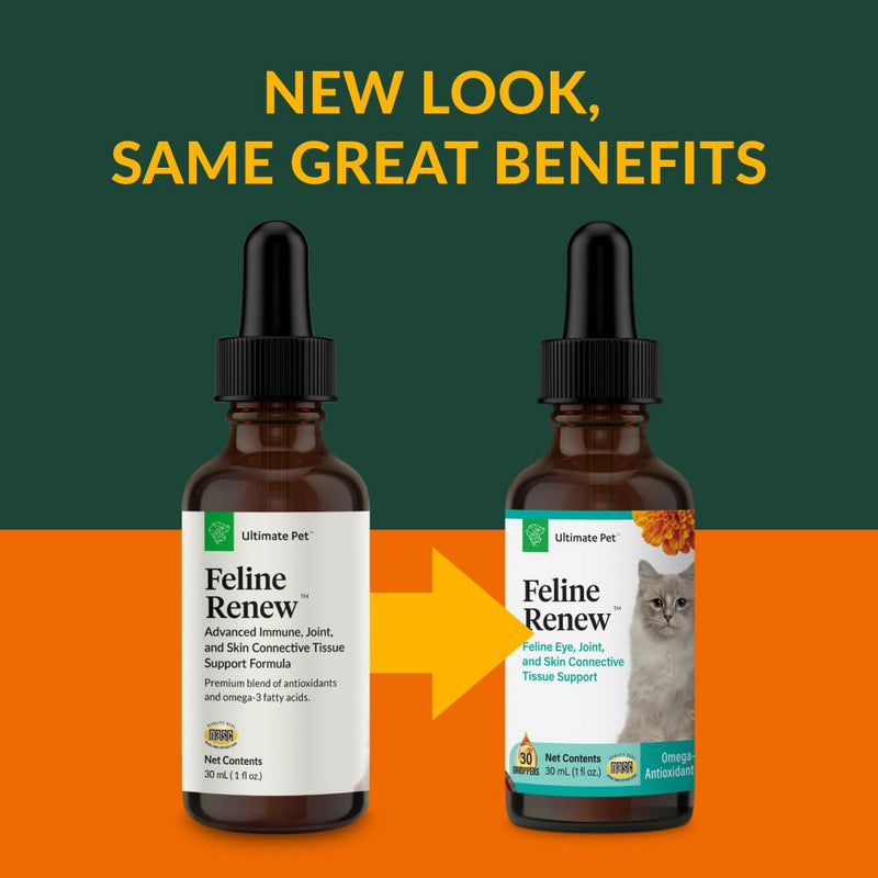 Ultimate Pet Nutrition Feline Renew, Advanced Omega-3 Immune, Joint, and Skin Connective Tissue Support Supplement for Cats, 30 Servings - PawsPlanet Australia