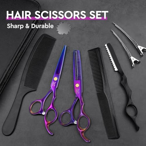 JASON Hair Cutting Scissors Set - 10 PCS Professional Haircut Shears Purple