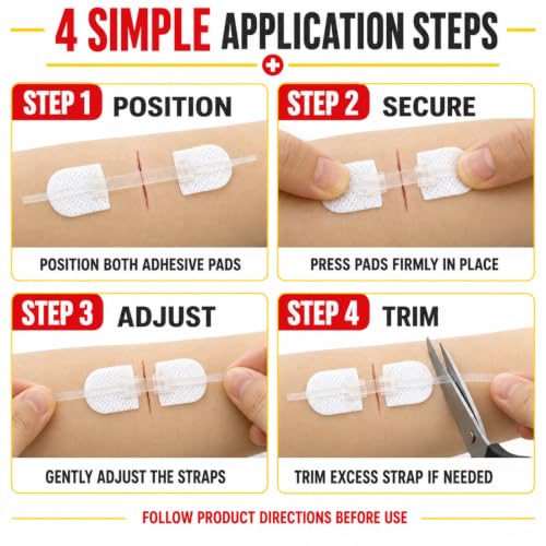 Emergency Wound Closures Adhesive Bandages, Zip Stitch Stickers for Camping, Survival & Household Gear, 3 Pcs (70 * 22mm, White) 70*22mm