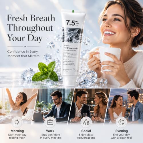 7.5% Hydroxyapatite Toothpaste for Enamel Protection, Fluoride-Free Formula with Gentle Mint, for Sensitive Teeth, Daily Protection, Long-Lasting Fresh Breath, 4.23 Oz (Grey，3PC) Grey 4.23 Fl Oz (Pack of 3)
