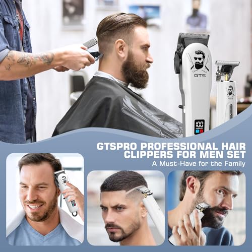 GTSPro Hair Clippers for Men, Clippers and Trimmers Set, Barber Clippers, Electric Hair Trimmer with Box, Gifts for Men White Human-white