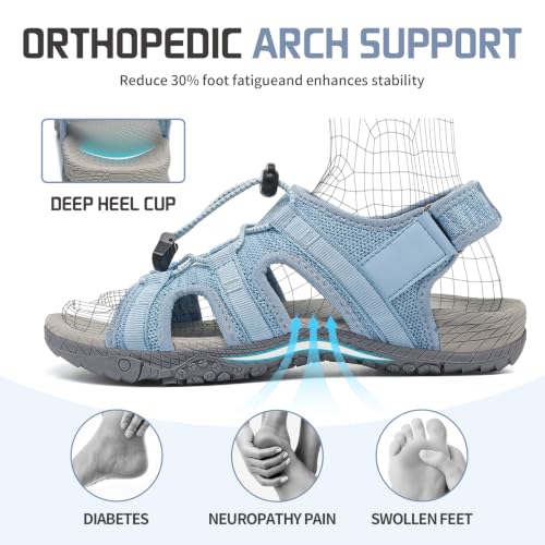 Bravover Womens Orthopedic Walking Sandals Arch Support Sport Sandals 8 Lightblue