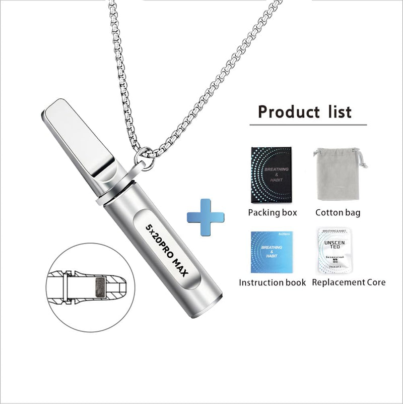 Breathing Necklace for Calm, Stainless Steel Breathing Pendant Breathwork Tool for Calm Meditation & Stress Relief, Mindfulness Slow Breathing Trainer, Adjustable Chain, Gift for Women Men Silver - BeesActive Australia