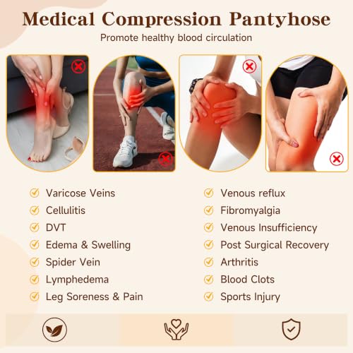 20-30 mmHg Medical Graduated Compression Pantyhose for Women Men Beige Large