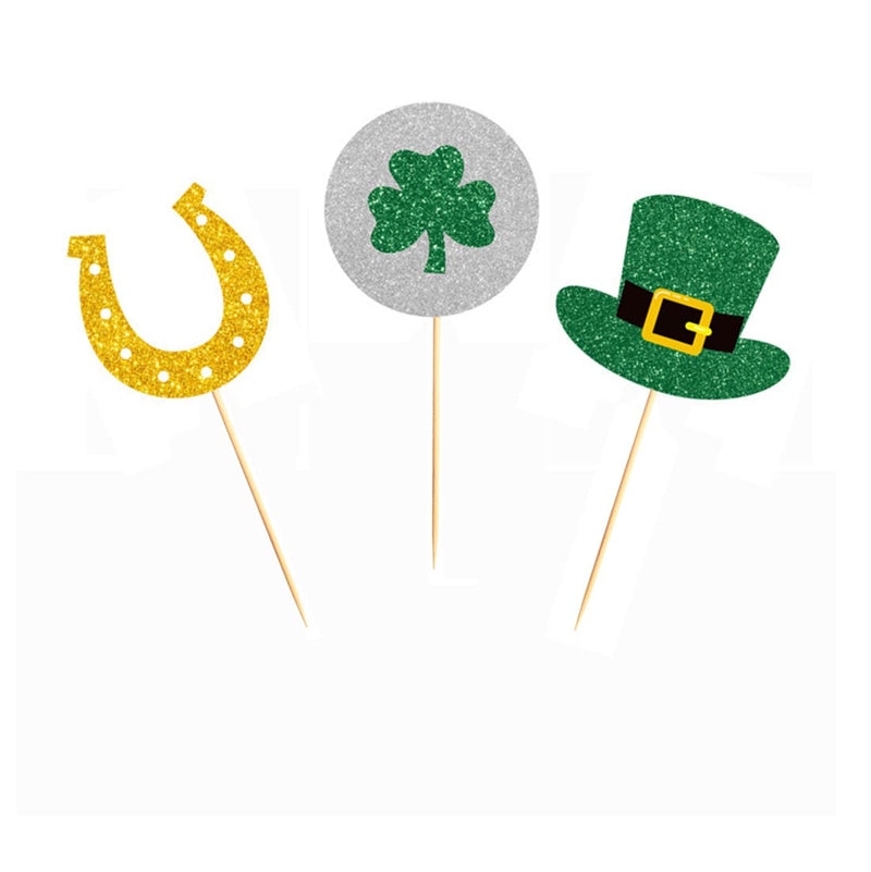24 PCS Shamrocks Hat Horseshoe Cupcake Toppers for Equestrian St. Patrick's Day Party Irish Festival Decorations - BeesActive Australia