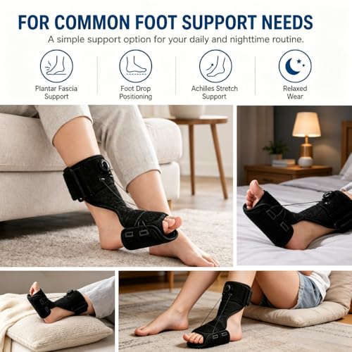 Plantar Fasciitis Night Splint for Men & Women – Adjustable Foot Drop Brace with Rotating Dial, Extended Arch Support for Heel Pain & Achilles Tendonitis Relief, Comfortable Sleep & Home Use