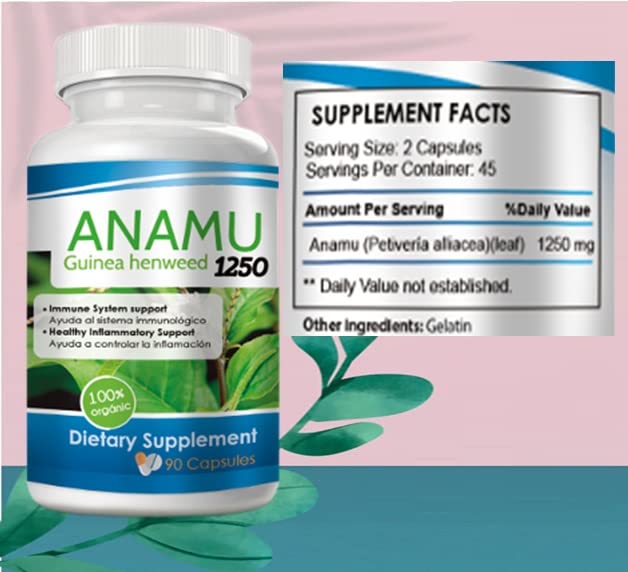 VITAMISAN Anamu 1250 mg Organically Grown 90 Capsules petiveria alliacea 180 Count (Pack of 1)