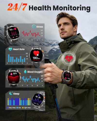 DEKELIFE Smart Watches for Men,1.91''Military Smart Watch with 100+ Sport Modes/Heart Rate/Sleep Monitor, Fitness Tracker for Android and iPhone, Waterproof Watches for Men(Black) Black Orange 1.91