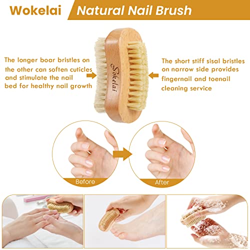 Nail Brush for Cleaning Fingernails, 2 Pieces Wooden Fingernail Toenail Scrub Brushes with Natural Boar and Sisal Bristle, Two-Sided Hand Foot Nail Scrubber Manicure Pedicure Supply Men Women Girls Natural Wood Color
