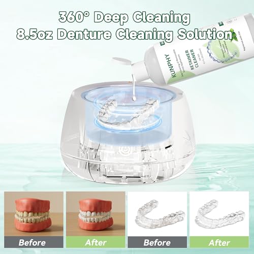 kunphy Ultrasonic Retainer Cleaner Solution Concentrate - 2 Pack Value Bundle, Professional Cleaning for Retainers, Dentures, Invisible Aligners, Mouth Guards, Removes Odors & Stains, 16 oz (Mint) 17oz