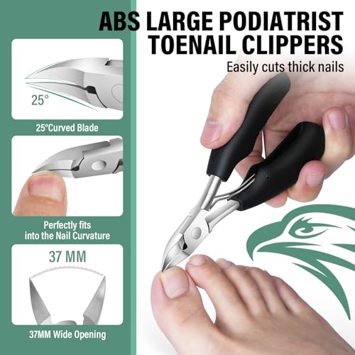 Toenail Clippers for Thick Toenails for Seniors, Angled Head Large Toe Nail Clippers for Ingrown Nails, Sharp Nail Cutter with Catcher Long Handle, Heavy Duty Nail Clippers Set for Thick Toenails Professional Nail Clipper Set