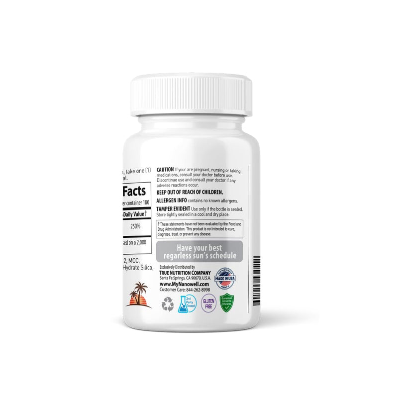 NANOWELL Vitamin D3 2000iu (50 mcg) - Bone, Muscle Health and Immune Support Supplement - 180 Tablets, 180 Day Supply 2,000 IU Tablets