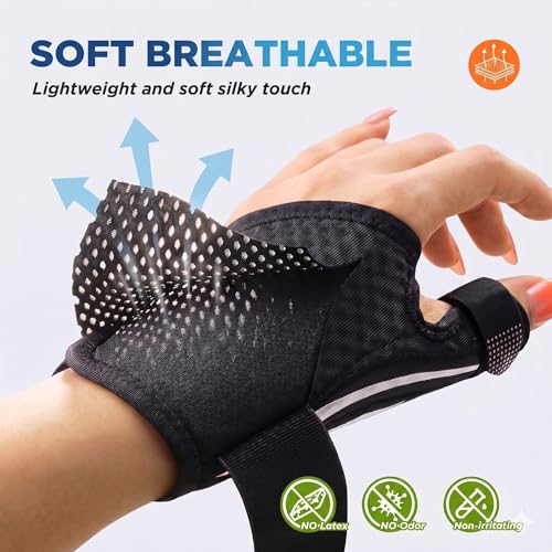 Thumb Support Brace | Upgraded Thumb Spica Splint Stabilizer Pain Relief Night Support for De Quervain’ s Tenosynovitis Trigger Finger Arthritis Sprains | Breathable Fabric Milky White/Black S/M _ Fit both hands