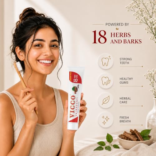 Vicco Vajradanti Ayurvedic Herbal Toothpaste for Oral Care & Gum Health - 70 Year Legacy of Ayurveda, with 18 Ayurvedic Herbs & Barks, Fluoride-Free - 3.53 oz (5 Pack)