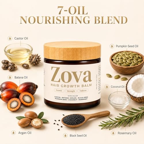 Zova Hair Growth Balm – Batana, Castor, Argan & Rosemary Oil Blend for Thicker, Stronger Hair – Deep Scalp Nourishing Hair Treatment for Men & Women – Natural Hair Repair & Moisturizing Balm 4 oz