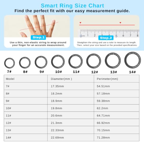 Smart Ring for Men & Women, Fitness and Health Tracker Ring(Black 9) Black