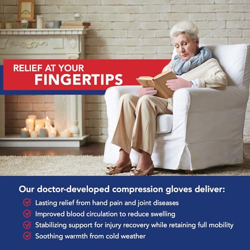 Doctor Developed Full Fingered Arthritis Compression Gloves Men and Women for Arthritis, Raynauds Disease & Carpal Tunnel Large Pink