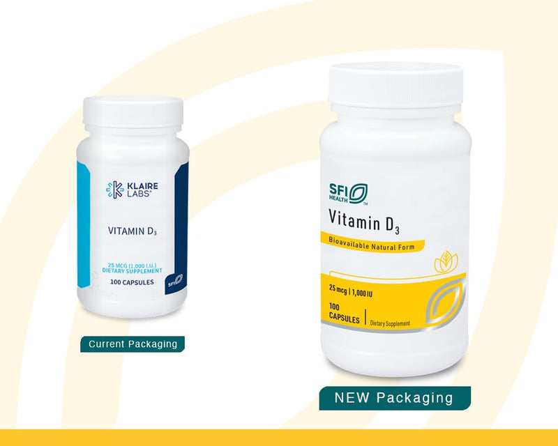 Klaire Labs SFI Health Vitamin D3 1000 IU, 100 Capsules | High Potency 25 Micrograms, Hypoallergenic Bone & Immune Support 100 Count (Pack of 1)