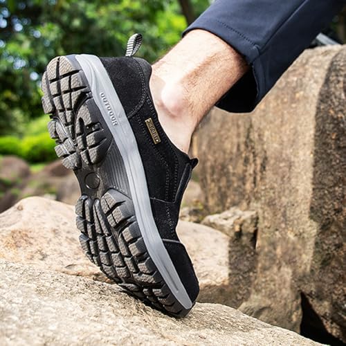 Men's Orthopedic Walking Loafers Comfortable Slip On Low-top Safety Hiking Sneakers Breathable Casual Waterproof Non-Slip Boat Shoes Brown 13
