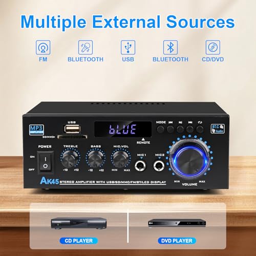 AK45 Bluetooth 5.0 Audio Amplifier 400W 2 Channel Stereo Receiver AK45