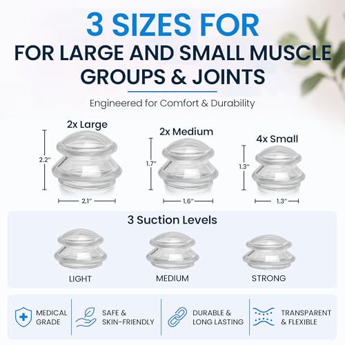 Silicone Cupping Set, Cupping Kit for Massage Therapy and Cellulite, 8 Cups Set of 8 (Assorted) Clear