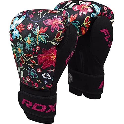 RDX Women Boxing Gloves for Training Muay Thai Flora Skin Ladies Mitts for Sparring, Fighting Kickboxing Good for Punch Bag, Focus Pads and Double End Ball Punching Black 10 oz - BeesActive Australia