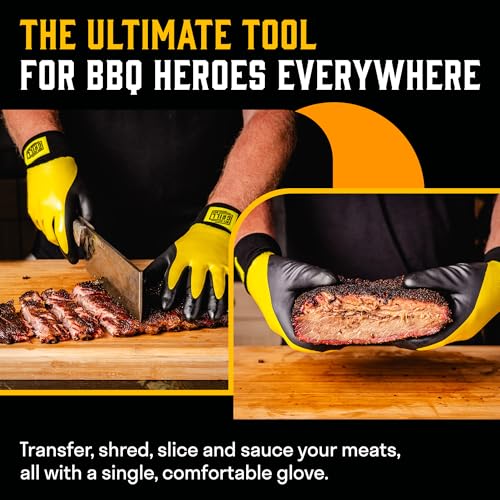 Hey Grill Hey Pitmaster Gloves | BBQ Gloves | Heat Protection up to 500°F or 260°C | High Temp Resistance | Fireproof Glove for Grilling Smoking Barbecue | Washable Mitts | Waterproof | Size - XL X-Large