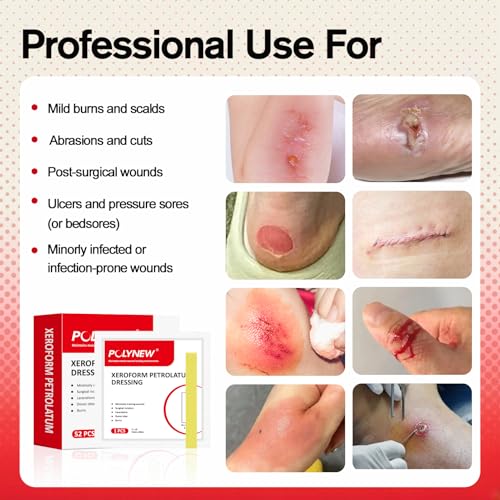 Xeroform Petrolatum Dressing 1"x8", 52 PCS Non-Adherent Gauze for Low Exudating Wounds, Fine Mesh Gauze Pads for Burns, Abrasions, Lacerations, Skin Grafts and Surgical Incisions 1" x 8" (Pack of 52)