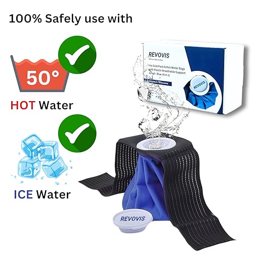 Ice Cold Pack Reusable Ice Bags Hot Water Bag for Injuries, Hot & Cold Therapy and Pain Relief with Elastic Breathable Support Wrap, 4-Pack, 3 Sizes (6"/9"/11") For Hot Therapy is 60℃ (4 IN 1) Multi-Size