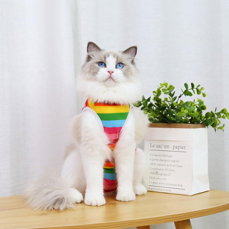 Cat Recovery Suit, Professional Recovery Suit, Cat Suit, Post Surgery Medical Care, Cone Collar, Alternatives, Anti-Licking Wound Vest Bodysuit for Male Female Cats, L Colorful - BeesActive Australia