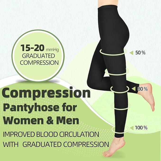 15-20mmHg Compression Pantyhose Stockings for Women & Men, 2 Pairs