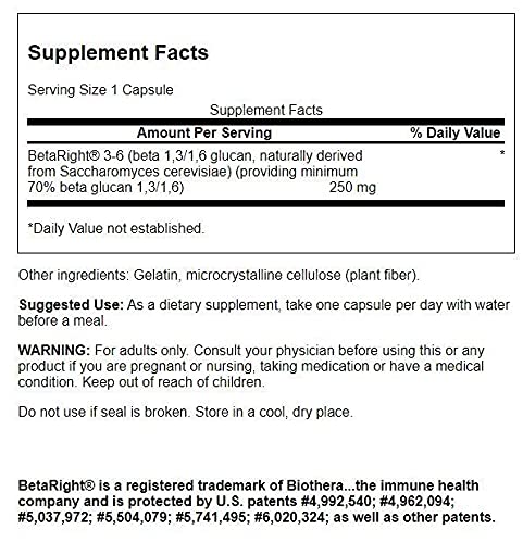 Swanson Ultra BetaRight Beta Glucan 250 mg, 60 Capsules | Nourishes and Stimulates the Immune System, Delivering a Powerful Nutritional Boost for the Body's Cellular Defenses