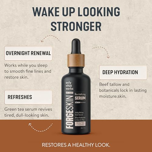 FORGE SKIN Night Beef Tallow Serum for Men [TALLOW-BASED] - Facial Essence for Face Wrinkles with Essential Oils - Natural Green Tea Skincare for Radiance and Skin Hydration (1.7 OZ)