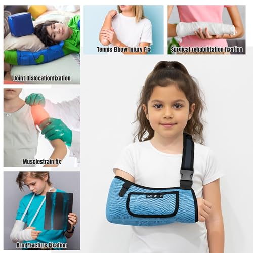 SPRING SEAON Kids Arm Sling Shoulder Immobilizer for Arm,Wrist,Elbow Injury Lightweight Breathable Sling with Adjustable Shoulder Strap Mesh Arm Support Brace for Children,Boys,Girls Blue XX-Small