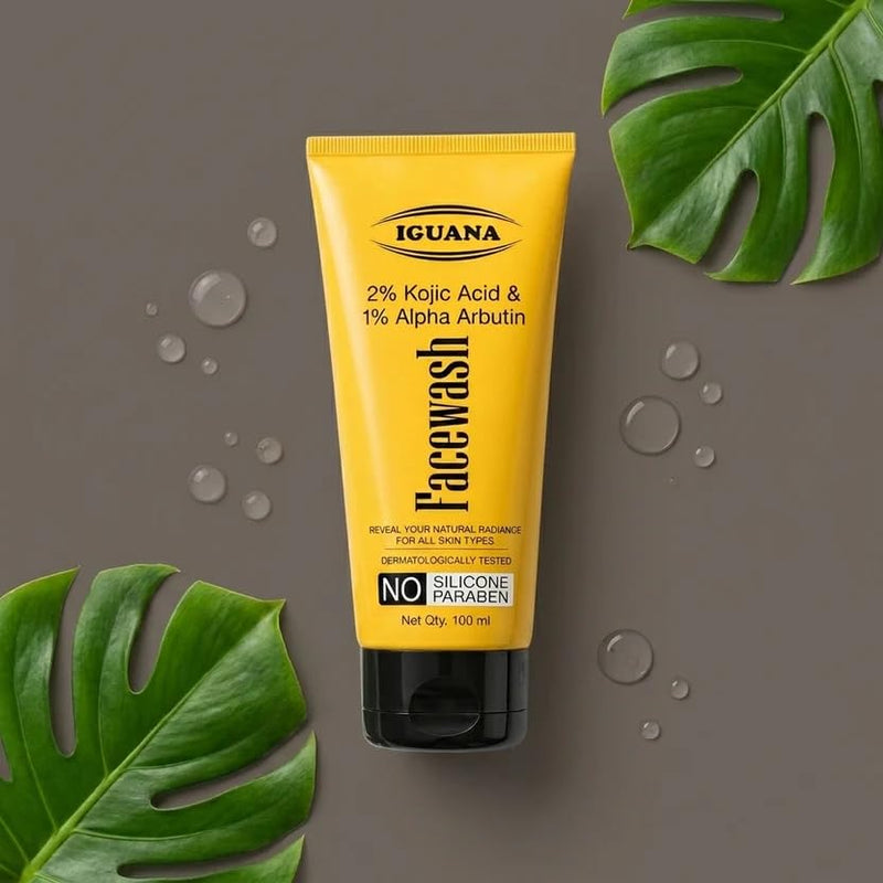 Iguana Skin Brightening Face Wash for Men & Women, Deep Cleansing Daily Face Cleanser, Helps Improve Dull & Uneven Looking Skin, Refreshing Glow Face Wash for All Skin Types, 100ml FACEWASH KOJIC