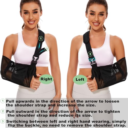 KONSEDIK Mesh Arm Sling - Medical Shoulder Sling for Shower - Adjustable Arm Brace,for Men Women Rotator Cuff Injury,Left Right Arm,Wrist, Elbow,Clavicle Fracture Post-Surgery(Small) Black Small