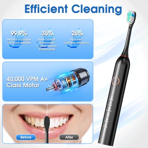 Electric Toothbrush, 40000 VPM Sonic Type for Adults & Teens, Black